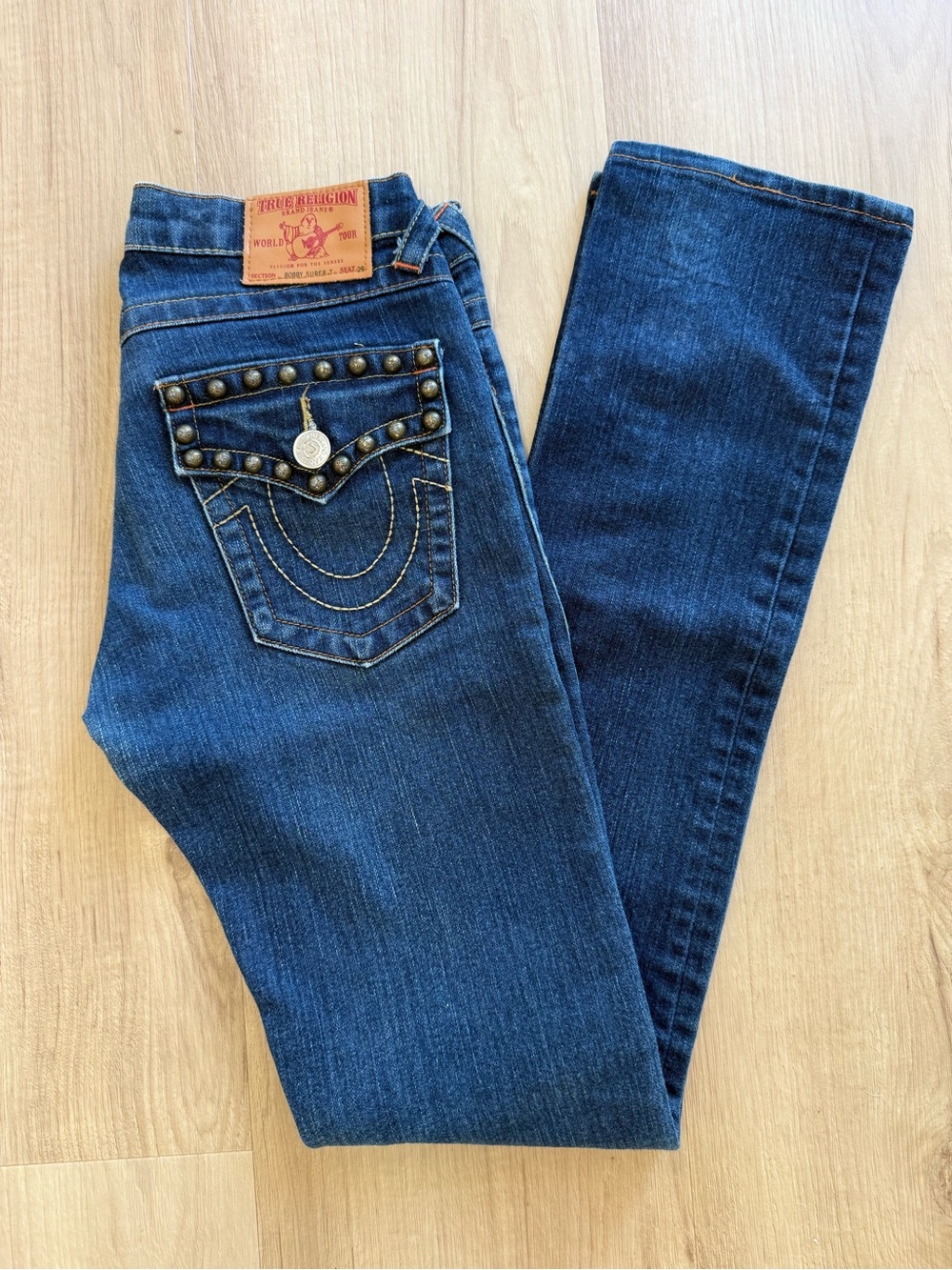 True Religion Women’s Dark Blue Studded Pocket Jeans